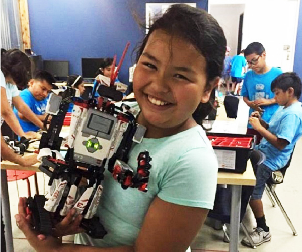 Student with robot